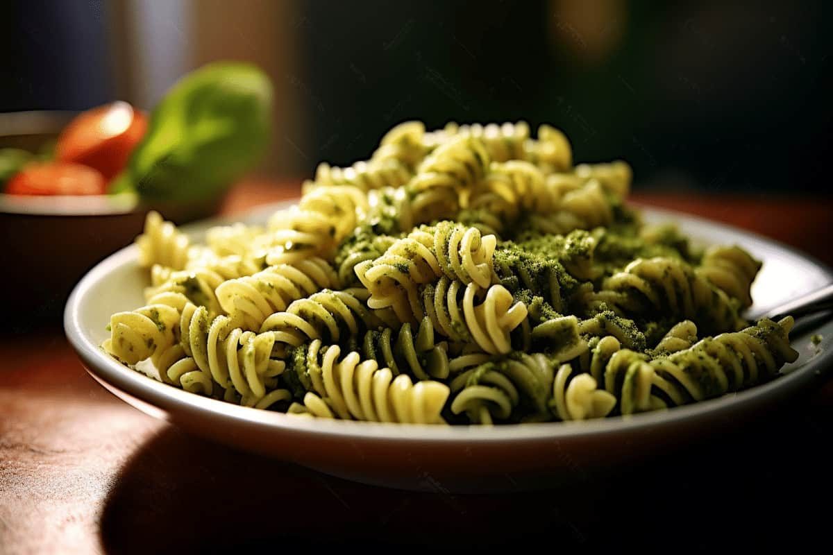 fusilli à la sauce pesto et parmesan